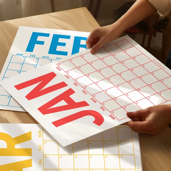 Sürekli Takvim, 12 Aylık Tarihsiz Takvim, Aylık Planlayıcı Takvim, A4, 33 x 48 cm, Undated Monthly Wall Planner, Wall Ca - Resim 3