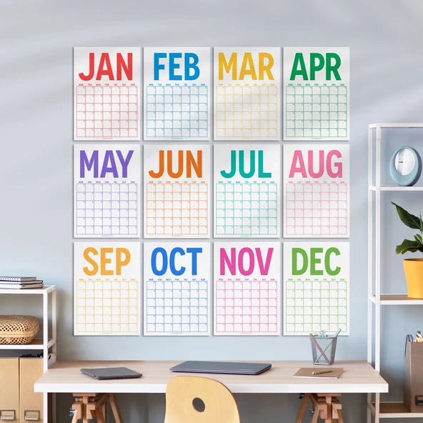 Sürekli Takvim, 12 Aylık Tarihsiz Takvim, Aylık Planlayıcı Takvim, A4, 33 x 48 cm, Undated Monthly Wall Planner, Wall Ca - Resim 10