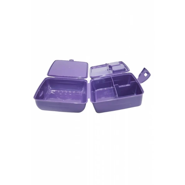 Piev 2 Bölmeli Kilitli Çatal Kaşıklı Frozen Beslenme Kabı Mor - 5