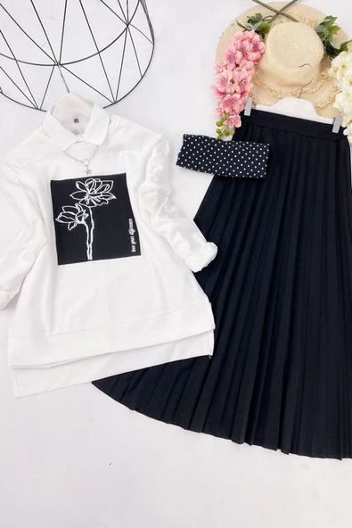 Etek Sweet Takım 2 parça Pliseli Lastikli Etek Üstü Sweet Bluz - 7