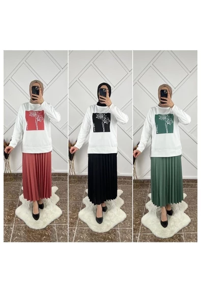 Etek Sweet Takım 2 parça Pliseli Lastikli Etek Üstü Sweet Bluz - 8
