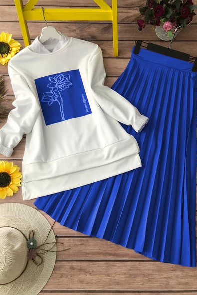 Etek Sweet Takım 2 parça Pliseli Lastikli Etek Üstü Sweet Bluz - 5
