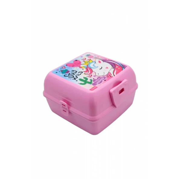 Piev 2 Bölmeli Kilitli Çatal Kaşıklı Unicorn Beslenme Kabı Pembe - 3