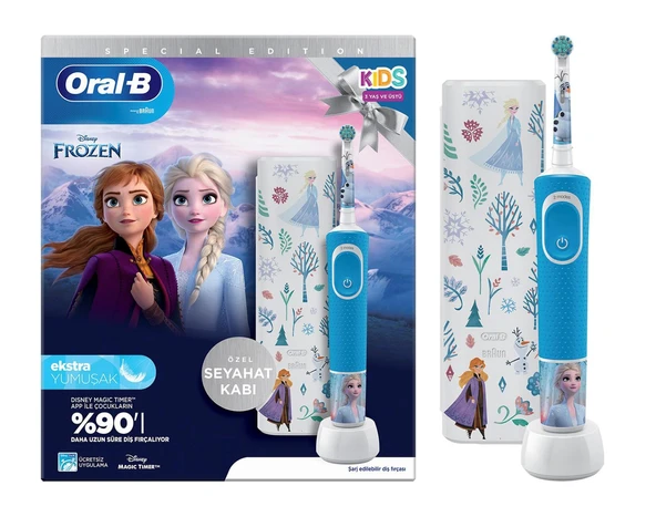 Oral-B D100 Vitality Frozen Çocuklar İçin Ekstra Yumuşak Şarj Edilebilir Diş Fırçası  Seyahat Kabı
