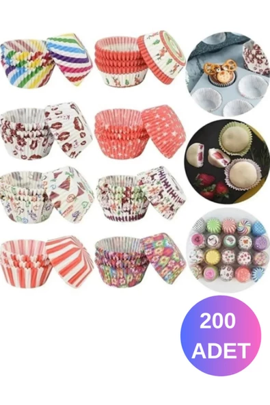 200 Adet  Desenli Renkli Cupcake Kalıbı Cheesecake Kalıbı Kağıt Muffin Kek Renggarenk Kek Kapsülleri