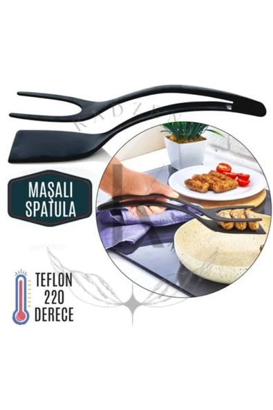 Pratik  Yanmaz Yapışmaz Dayanıklı Teflon Maşalı Spatula Siyah