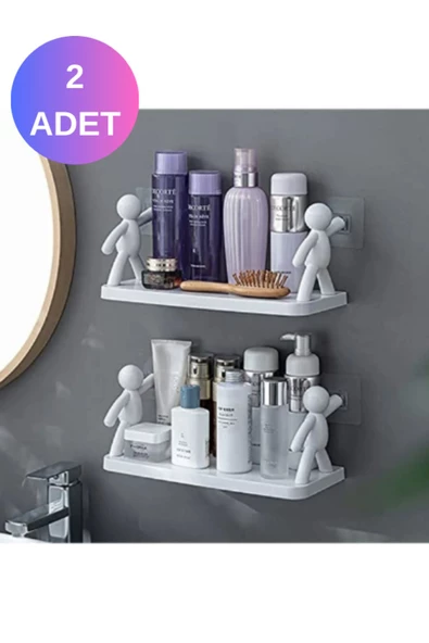 2 ADET Banyo Rafı Sevimli İnsan Dekoratif Kendinden Yapışkanlı Banyo Askısı Düzenleyici - 2