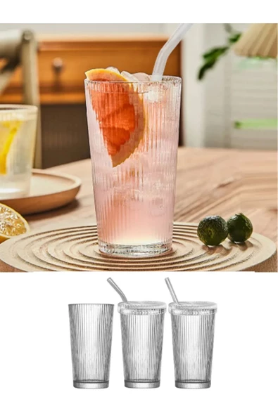4 Adet Mika Cam Origami Stil ipetli Bardak Kapaklı | Kahve Ve Sunum Bardağı I Kokteyl Bardak 600ML - 3