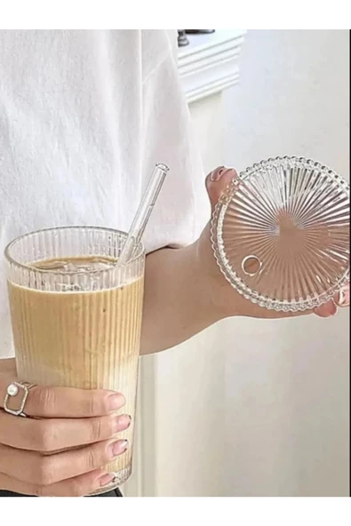 4 Adet Mika Cam Origami Stil ipetli Bardak Kapaklı | Kahve Ve Sunum Bardağı I Kokteyl Bardak 600ML - 2
