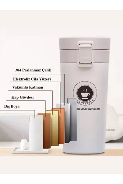 Filtreli Çift Katmanlı Termos Çay Kahve Termosu 500ml 12 Saat Sıcak-Soğuk Paslanmaz Çelik - 3