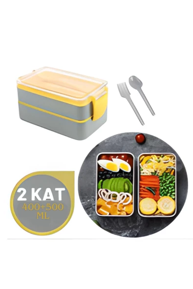 2 Katlı Premium Kendinden Çatal Kaşıklı Yemek ve Beslenme Kabı Seti - Resim 2