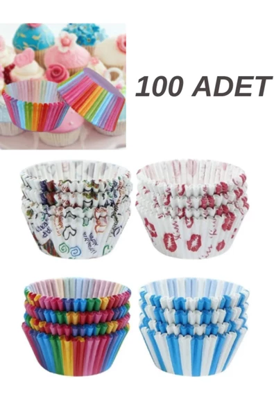 100 Adet Desenli Muffin Cupcake Kağıdı, Renkli Kağıt Muffin Kek Kalıbı