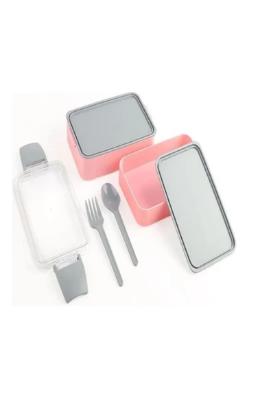 2 Katlı Premium Kendinden Çatal Kaşıklı Yemek ve Beslenme Kabı Seti - Resim 3