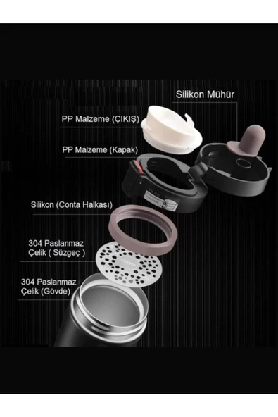 Filtreli Çift Katmanlı Termos Çay Kahve Termosu 500ml 12 Saat Sıcak-Soğuk Paslanmaz Çelik - 2
