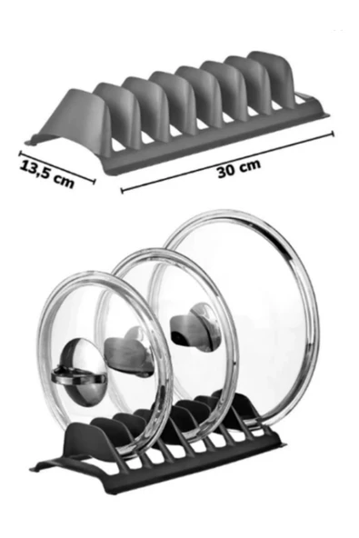 8 Bölmeli Siyah Tencere Kapağı Standı Tencere Kapak Tutucu Kırılmaz Düzenleyici (30cm)