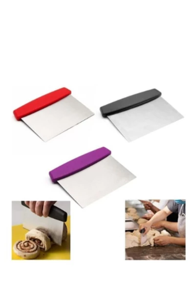 Paslanmaz Çelik Hamur Kesici Desen Saplı Spatula Hamur Kazıyıcı (Çelik) - 2