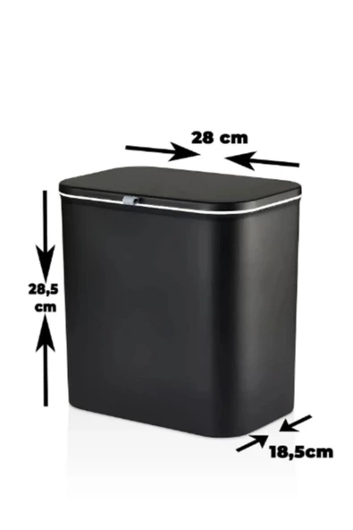 SİYAH 15lt Duvara Monte Çöp Kutusu Kapaklı Mutfak Dolabı Kapı Yapışkanlı Çöp Kutusu - 2