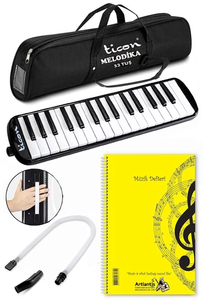 Melodika 32 Tuşlu Siyah Bez Çantalı 1 Adet Müzik Defteri A4 Plastik Kapak 40 Yaprak Spralli 1 Adet Hortumlu Melodika Askılı Taşıma Kulplu Okul Öğrenci