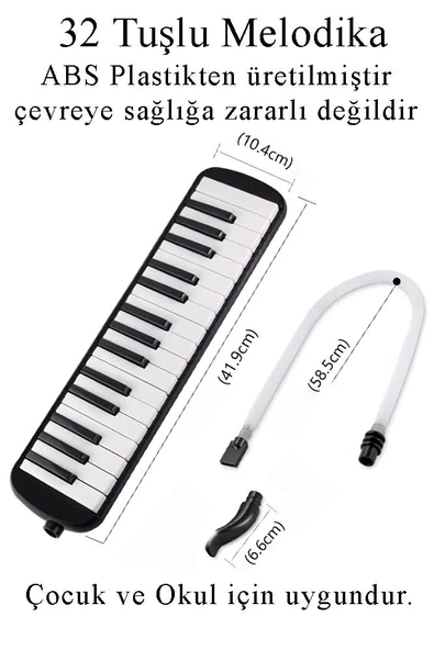 Melodika 32 Tuşlu Siyah Bez Çantalı 1 Adet Müzik Defteri A4 Plastik Kapak 40 Yaprak Spralli 1 Adet Hortumlu Melodika Askılı Taşıma Kulplu Okul Öğrenci - 5