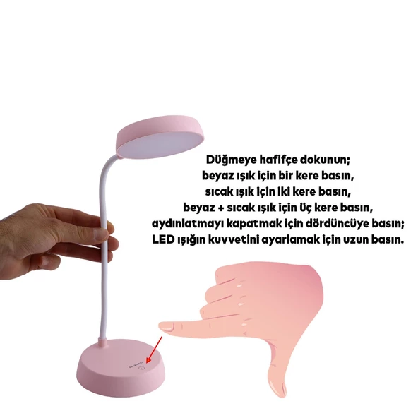 Şarjlı Akrobat 360° Masa Üstü Lamba 3 Kademe Dokunmatik Çalışma Okuma Işığı Gece Lambası Soft Işık - Resim 3