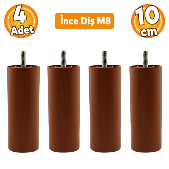 Mobilya Kanepe Koltuk Baza Yükseltme M8 Civatalı İnce Diş Destek Ayağı Ayakları Kahve 10 cm 4 Adet ürün görseli