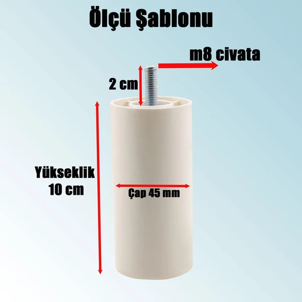 Mobilya Kanepe Koltuk Baza Yükseltme M8 Civatalı İnce Diş Destek Ayağı Ayakları Beyaz 10 cm 8 Adet - 2