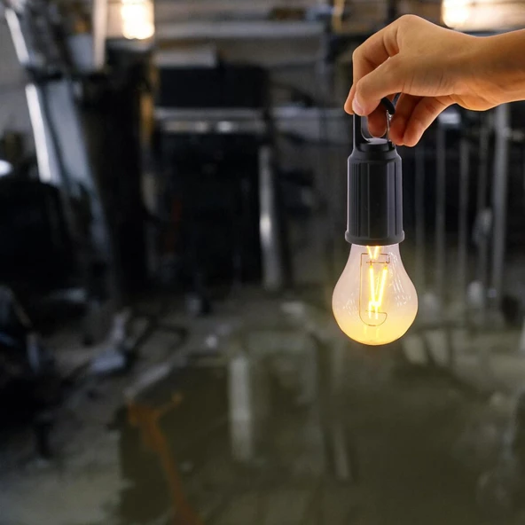Rustik Taşınabilir Şarjlı Tasarruflu Ampul 10W Led Lamba Type-c Şarj Askılı Asma Aydınlatma - 2