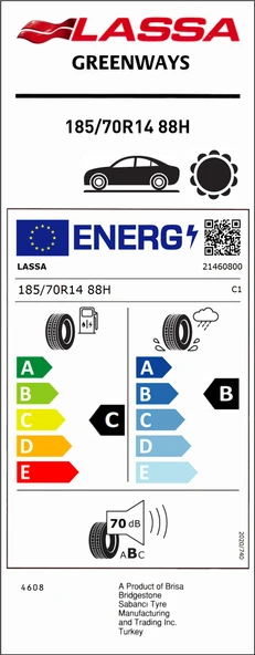 Lassa 185/70R14 88H Greenways C-B-70 Yaz Oto Lastiği (Üretim Yılı: 2024)