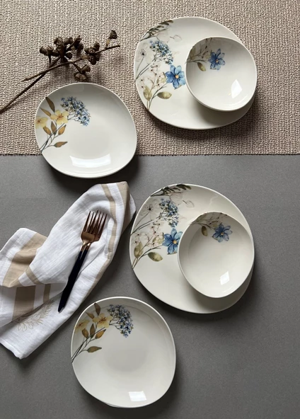 Tabak Evi Porselen Flor Azul Pebble Yemek Takımı 4 Kişilik 12 Parça - 3