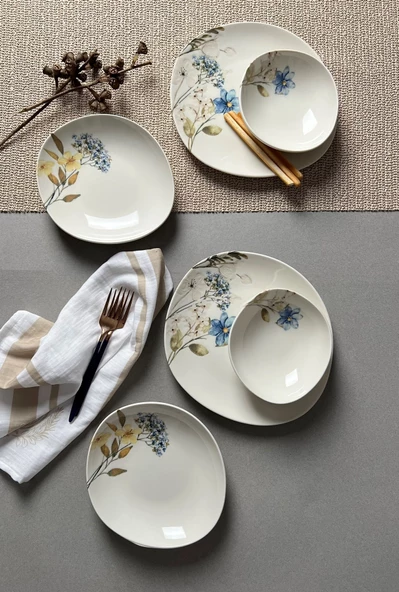 Tabak Evi Porselen Flor Azul Pebble Yemek Takımı 4 Kişilik 12 Parça - 5