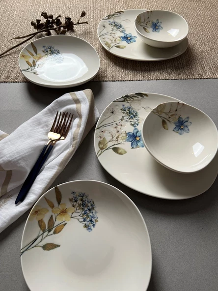 Tabak Evi Porselen Flor Azul Pebble Yemek Takımı 4 Kişilik 12 Parça - 2