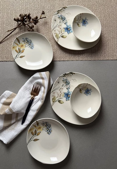 Tabak Evi Porselen Flor Azul Pebble Yemek Takımı 4 Kişilik 12 Parça - 4