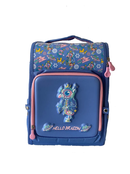 Hello Dragon Unisex Omurga Koruyucu Laptop&Sırt Çantası Açık Mavi - Pembe Dinazor Desenli