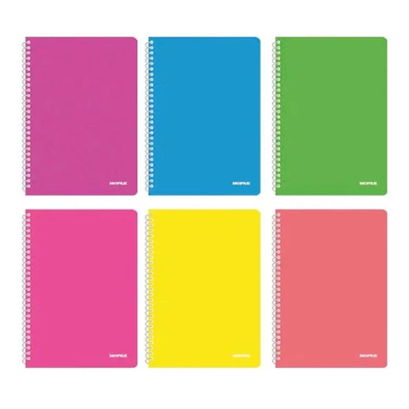Mopak Neon Serisi  A4 Spiralli PP Kapak Defter 72 Yp Çizgili 6'LI
