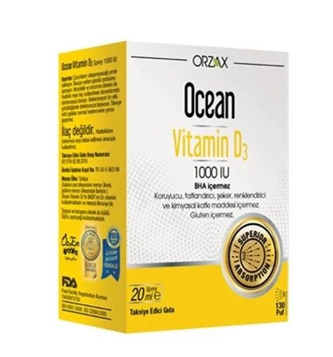 Orzax Ocean Vitamin D3 1000 IU Sprey 20ml