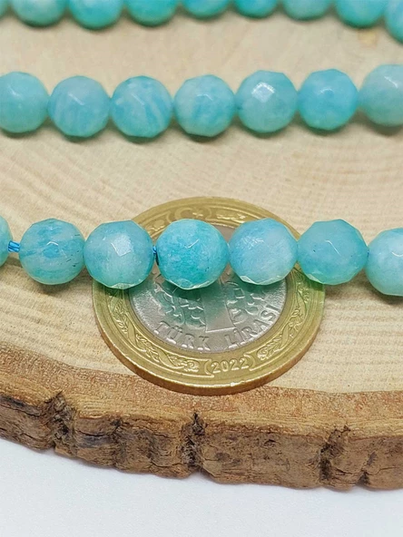 Amazonit Taşı Faset Kesim Dizi 7.5mm (52802) - Resim 2