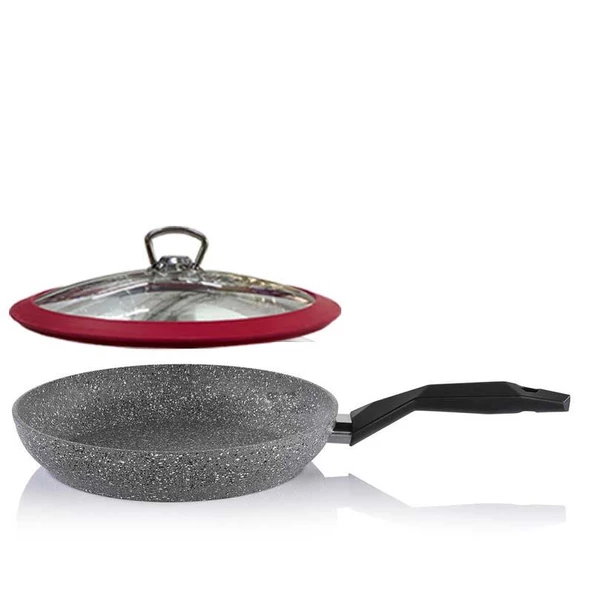 Schafer Granit Tava 24 CM Kırmızı Silikon Kapaklı