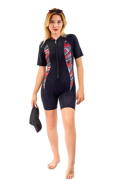 Tesmay 24106 Siyah Kısa Kol Sörfçü Havuz Mayosu - Resim 4