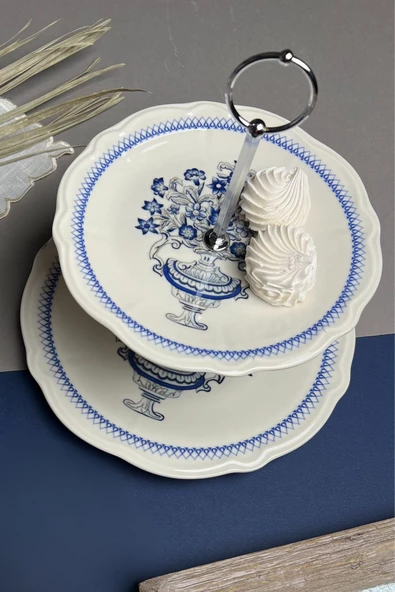 Tabak Evi Porselen Antik Fulya Katlı Kurabiyelik 21-26cm (Aparatlı) ürün görseli