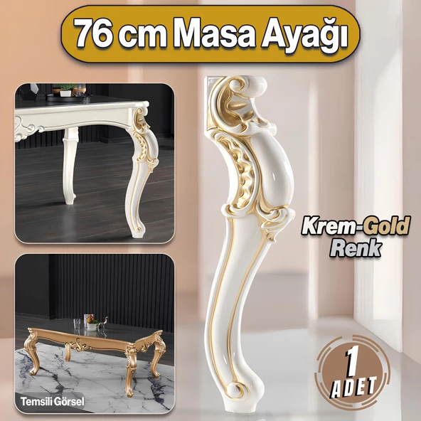 Valenta Masa Dresuar Ayağı 76 cm Plastik Ayak Mutfak Yemek Masası Mobilya Ayakları Krem Gold Altın