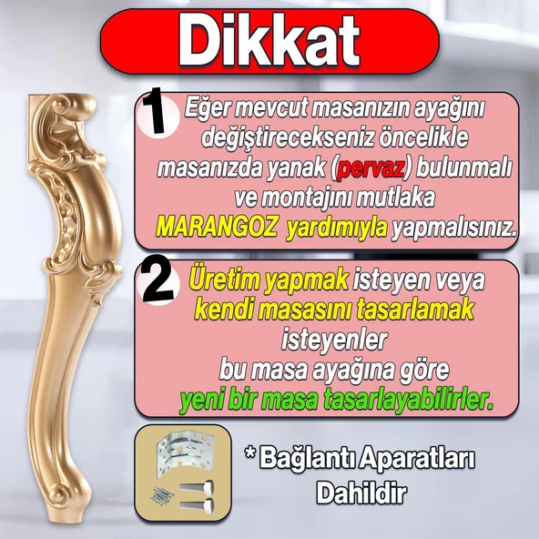 Valenta Masa Dresuar Ayağı 76 cm Plastik Ayak Mutfak Yemek Masası Mobilya Ayakları Altın Gold - 2