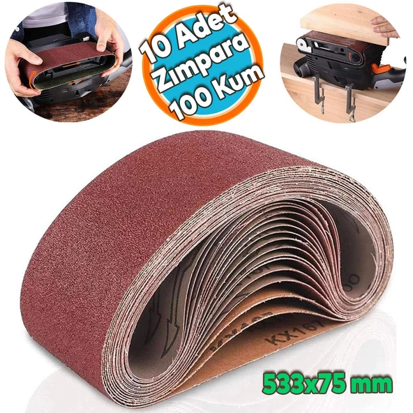 Sonsuz Bant 100 Kum Tank Palet Zımpara Kağıdı 75 x 533 mm (10 ADET)