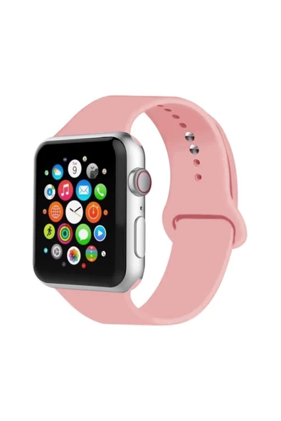 Apple Watch Uyumlu Silikon Kordon 2 3 4 5 6 Seri 38 - 40 Mm Pudra Pembe