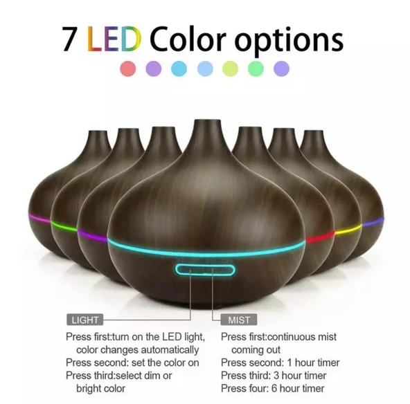 Ultrasonik Aroma Hava Nemlendirici Hava Difüzör Kokulu Uçucu Yağ Difüzör 500 ml Kumandalı Led Işıklı - 4