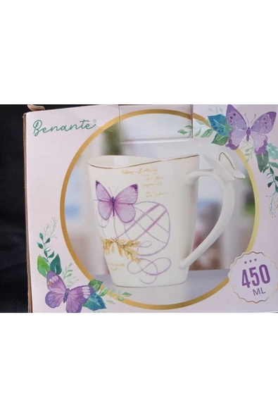 Benante Kelebekli Porselen Kupa 450ml - 2