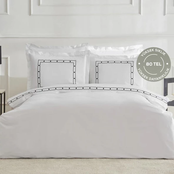 Karaca Home White Colllection Diane Beyaz Çift Kişilik Nakışlı Percale Nevresim Takımı