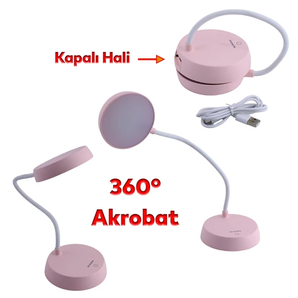 Şarjlı Akrobat Lamba 360° Masa Üstü Lamba 3 Kademe Dokunmatik Çalışma Okuma Işığı Gece Lambası Soft Işık - 5