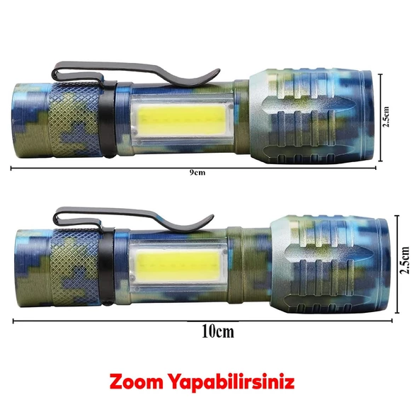 Beyaz Işık  Kamp Lambası Gece Aydınlatma 5 W Led Sağlam El Feneri Şarjlı Modlu Işıldak - 2