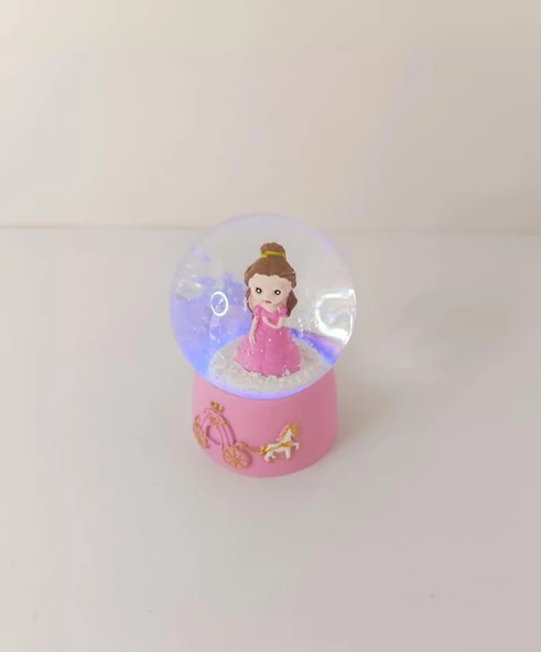 Kar Küresi Prenses Işıklı Cam Kar Küresi Ev Ofis Dekor Biblo Obje 9 cm - 4
