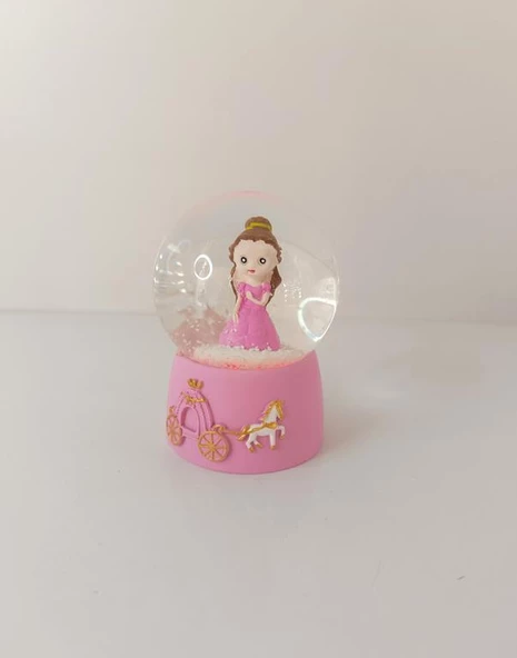 Kar Küresi Prenses Işıklı Cam Kar Küresi Ev Ofis Dekor Biblo Obje 9 cm - 6